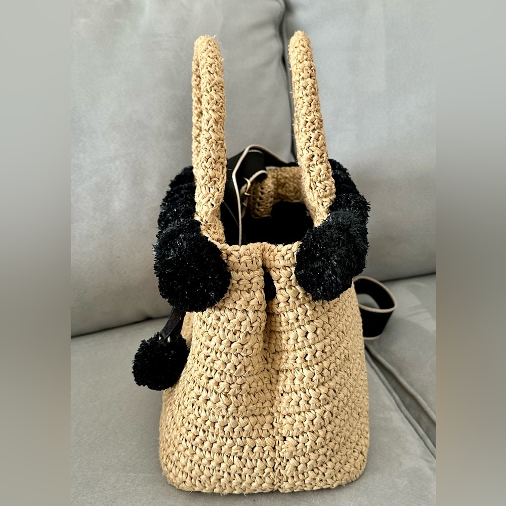 Prada raffia Pom Pom limited edition tote with unbranded canvas strap - Picture 3 of 16